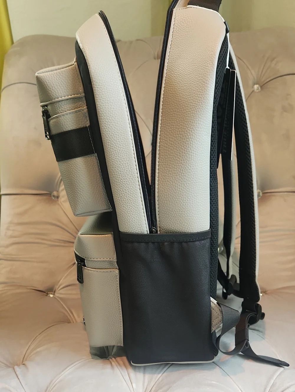 True Religion Gray. and Black Dual-Pocket Backpack